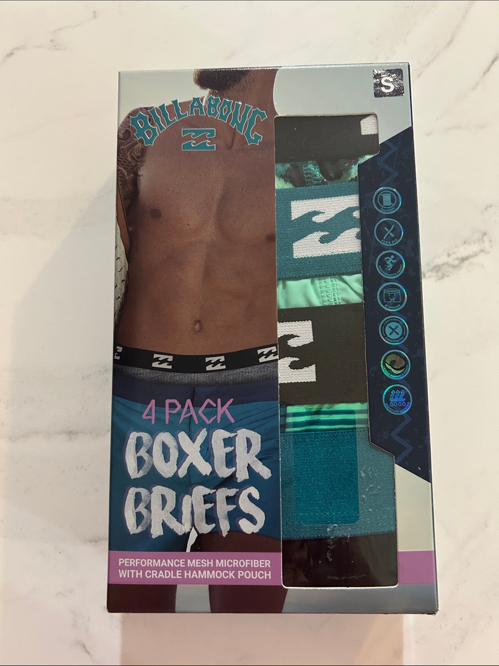 Billabong Men's Teal & Black 4-Pack Boxer Briefs